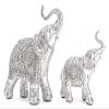 ALDEPO Sculpture Tabletop Fashion 2Pcs/Set Silver Polyresin Ornate Elephant Statue Lucky Figurine Sculptures Ornaments Office Decor Crafts Gift view 2