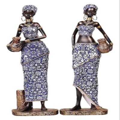 ALDEPO Sculpture Tabletop 2 Pieces Resin Craft African Lady Figurine Art Tribal Women Statue Desk, Freestanding (Color : Standing)