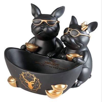 ALDEPO Sculpture Tabletop Decor Bulldog Statue Resin Couple Bulldog Figurine Table Sundries Container Key Storage Holder Candy Dish Organizer Living Room Decor Gift (Color : Dolphin Waves)
