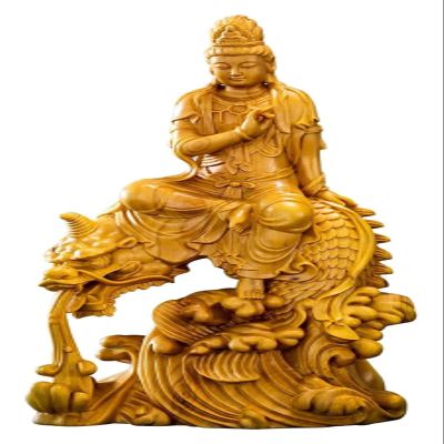 ALDEPO Sculpture Tabletop Sculptures Outdoor Decor Garden,Wood Buddha Statue Boxwood Dragon Bodhisattva Solid Wood Sculpture Feng Shui Decor