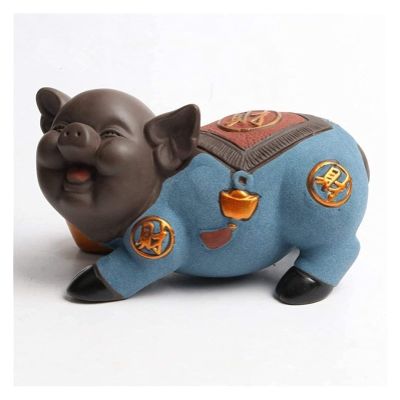 ALDEPO Sculpture Tabletop Office Figurine Decor Statue Figurine Statuette,Purple Sand Blue Pig Color Sand Ceramic Mini Private Accessories Purple Sand Tea Pet Gi