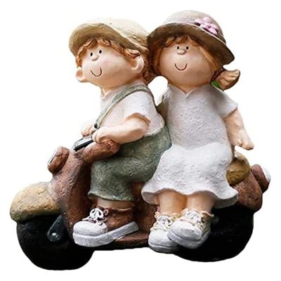 ALDEPO Sculpture Tabletop Desk Decoration Sculpture,Garden Figure Statue Solar boy Girl Female Motorcycle Ornaments Floor Courtyard Accessories