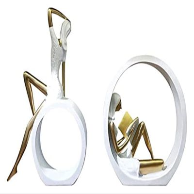 ALDEPO Sculpture Tabletop A Pair Abstract Resin Park Girl Statue Weekend School Girlfriend Sculpture Art Character Gift Craft Ornament Bedroom Decoration