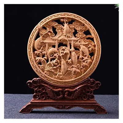 ALDEPO Sculpture Tabletop Figurine Decor Thuja Wood 14CM Decorative Dish Decorative Dish Hollow Wood Wealth Carving Lucky Gift Collection Dragon Decor Statue (Color : Animal Horse)
