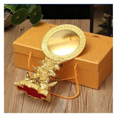 ALDEPO Sculpture Tabletop Figurine Decor 20cm Gold Gragon Base Carving Alloy Metal Buddhist Mirror Ritual Ornaments/Instruments Statue (Color : Type a)