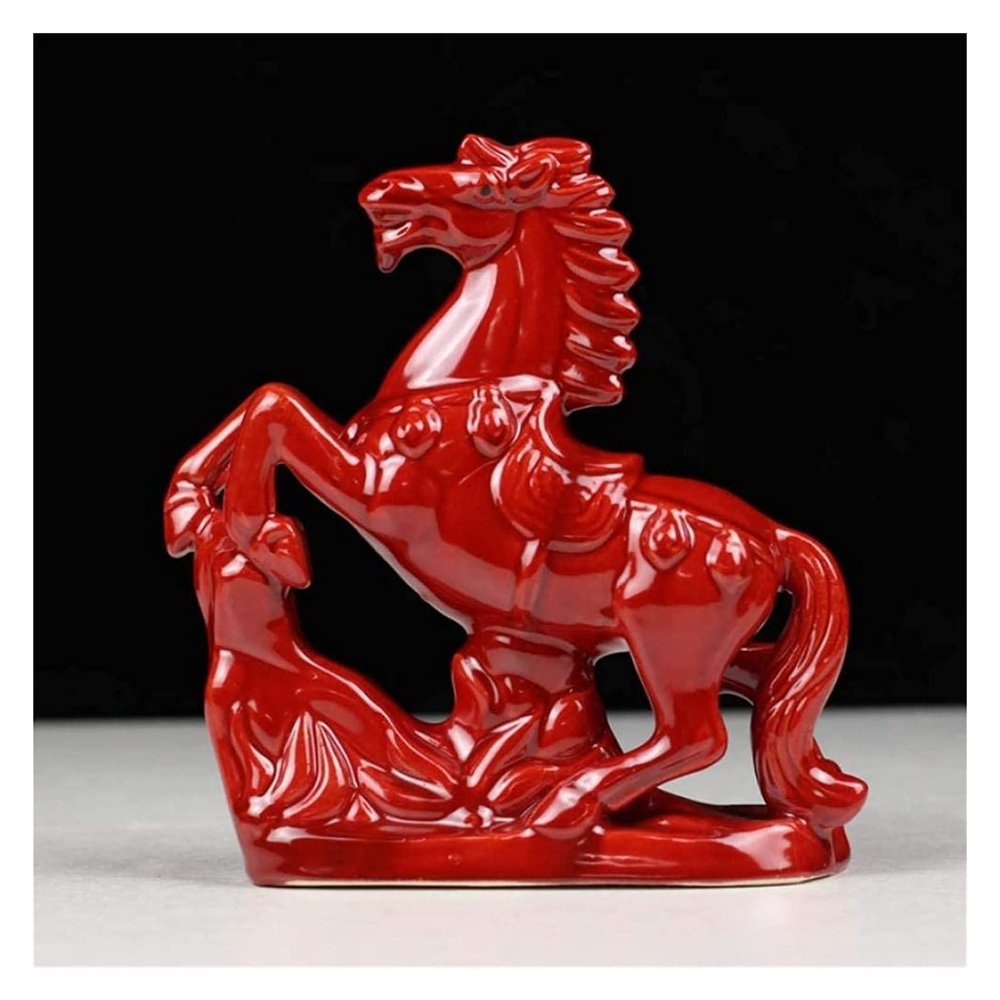 ALDEPO Sculpture Tabletop Sculptures Statue Figurine Ceramic Red Horse Living Room Horse Crafts Gift (Color : C)