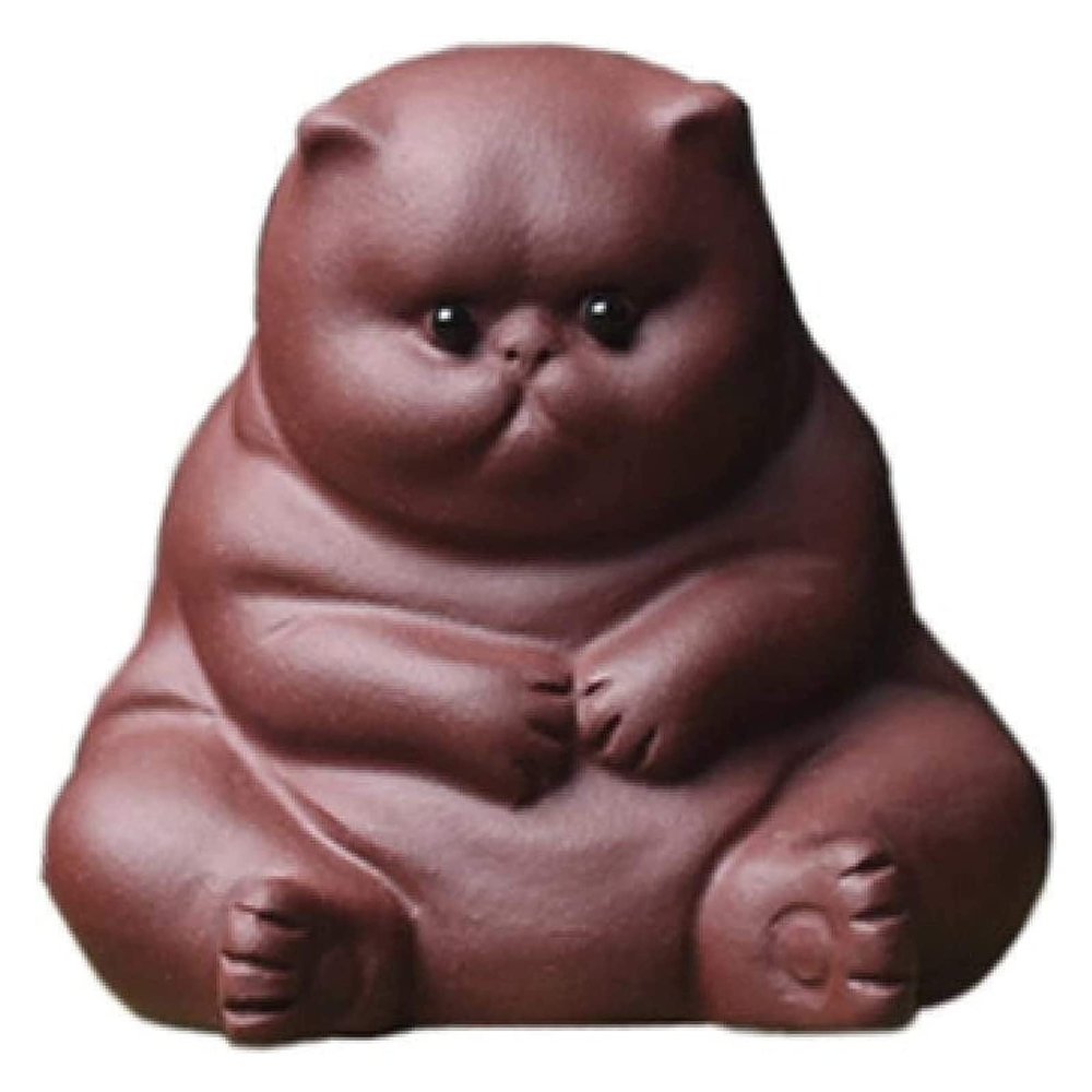 ALDEPO Sculpture Tabletop Abstract Desk Decorations Statue,Cat Tea Pet Decoration Purple Clay Tea Pet Small Ornament Angry Cat Sculpture Animal Statue