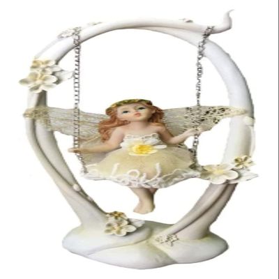 ALDEPO Sculpture Tabletop Angel Statue, Flower Fairy Statue Swinging, Abstract Resin Figurine, Suitable Living Room, Bedroom, Study, Girl Birthday, Marriage, Gift