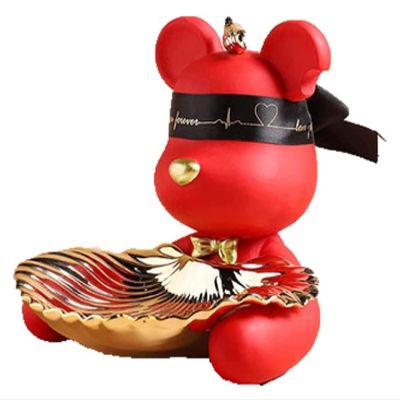 ALDEPO Sculpture Tabletop Statue Sculpture Statue Decor Miniature Cute Little Fresh Blindfolded Bear Candy Storage Figurines