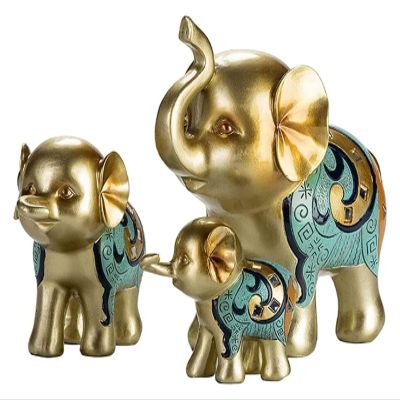 ALDEPO Sculpture Tabletop Decor Resin Good Luck Elephant Statue Lucky Fengshui Good Fortune Elephants Bookcase Wine Cabinet Figurine Housewarming Gift (Color : Mixed 3 Set)