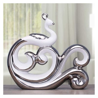 ALDEPO Sculpture Tabletop Family Art Figurines Sculptures Simple Ceramic Peacock Art Livingroom Accessories Crafts Hotel Office Furnishing Wedding Gifts Kinetic Sculpture