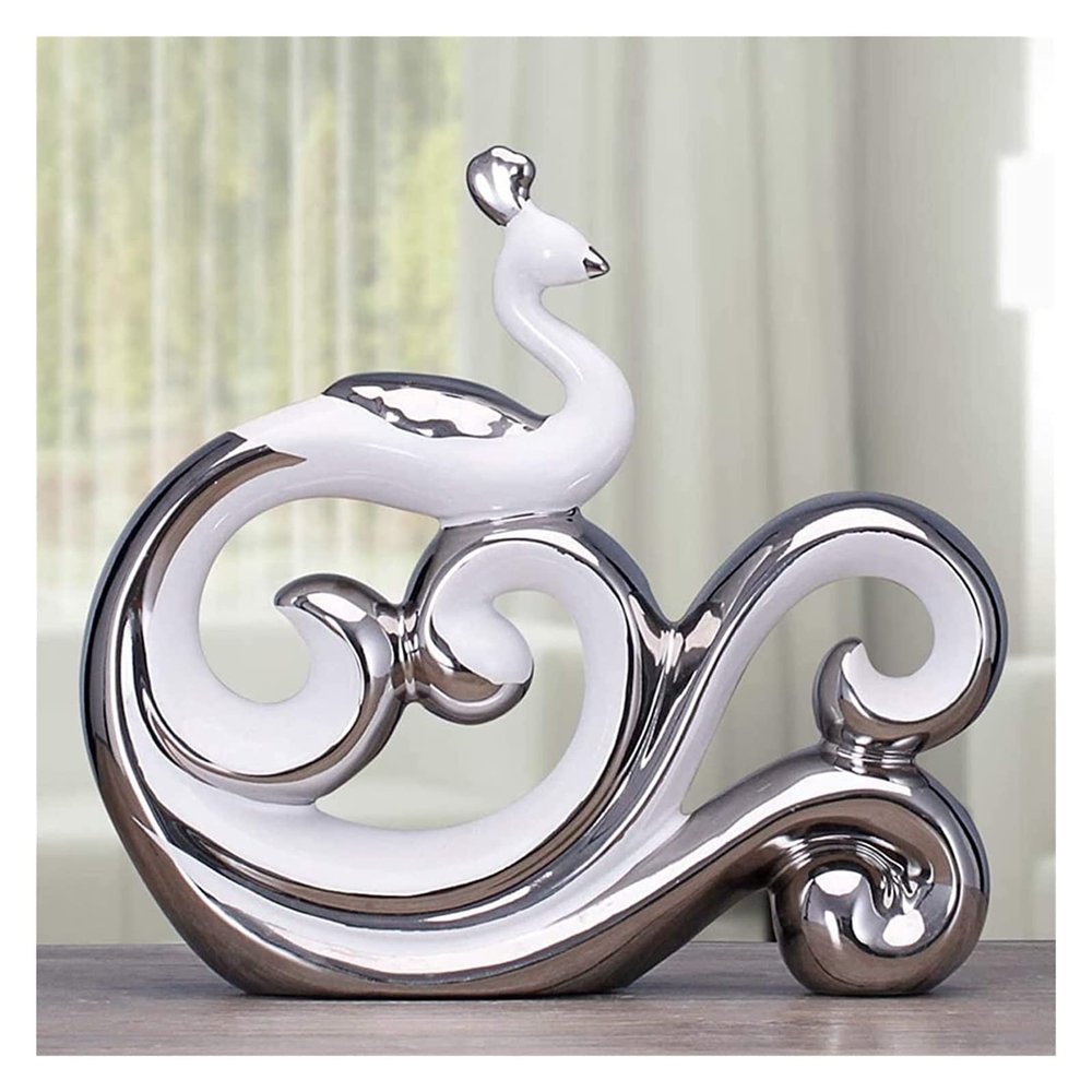 ALDEPO Sculpture Tabletop Family Art Figurines Sculptures Simple Ceramic Peacock Art Livingroom Accessories Crafts Hotel Office Furnishing Wedding Gifts Kinetic Sculpture