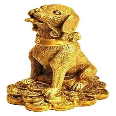 ALDEPO Sculpture Tabletop Decor Statues Pure Golden Zodiac Dog Brass Decor Figurine Chinese Feng Shui Gift Collection Attract Wealth and Good Luck and Office