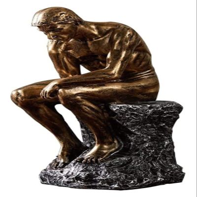ALDEPO Sculpture Tabletop Decor Statue Deep Contemplation Figurines of Thinkers - Auguste Rodin in Bronze Statue, Resin Sculpture, Art Decorations Office (Color : Bronze)