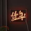 JONATHAN Y NEN1031A 13.7" x 10.9" Modern "Life is Beautiful" Neon Sign, Orange LED USB Powered Light, Contemporary Acrylic Box Wall Art and Tabletop Decor for Bedroom, Living Room, Dorm view 3
