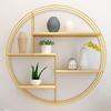 Floating Shelf, Circular Decorative Shelf, Wall-Mounted Display Rack, Solid Wood Flower Rack for Indoor Use,,Gold view 1