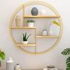 Floating Shelf, Circular Decorative Shelf, Wall-Mounted Display Rack, Solid Wood Flower Rack for Indoor Use,,Gold view 3