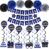 13th Birthday Decorations for Boys Girls, Blue Official 13th Teenager Banner Party Decorations, Happy Thirteen Birthday Decor Double-Sided Card Pompoms Hanging Swirl for 13 Years Teenagers Gifts 48pcs view 1