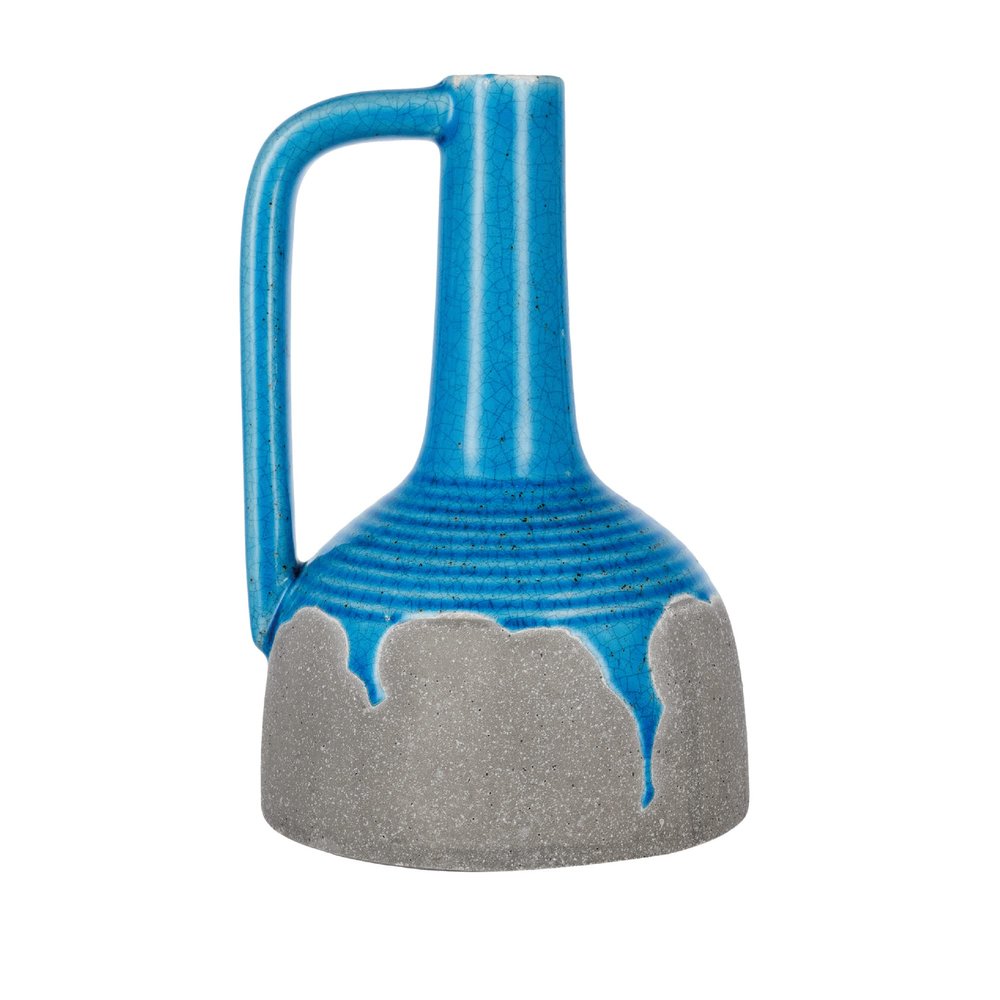 A&B Home Decorative Flower Vase, Ceramic Vase with Handle Design, Tabletop Home Decor, Bedroom Living Room Accent Piece Entryway Console Sideboard Vase, Blue and Gray, 6" x 6" x 9"