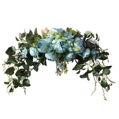 Welcome Wreath Artificial Wreath Door Threshold Flowers DIY Wedding Home Living Room Party Pendant Wall Decor Christmas Garland Rose Peony 75CM Artificial Eucalyptus Wreath (Color : F)