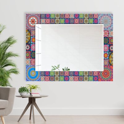 My Photostation.com 35.5x24''(Horizontal) Tempered Glass Mirror Bohemian Decor Large Wall Mirror, Aesthetic Mirror Decor Irregular Mirror Asymmetrical Mirror Mosaic Pattern Bathroom Mirror