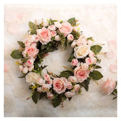 Welcome Wreath Heart-Shaped Artificial Wreath Door Threshold Flower DIY Wedding Home Living Room Party Pendant Wall Decor Round Christmas Garland Gift Rose Peony Artificial Eucalyptus Wreath (Color :
