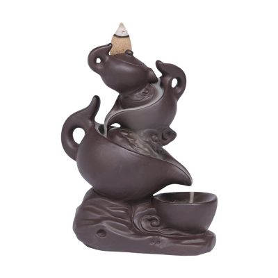 Incense Burner Tea Pot Backflow Incense Burner Incense Holder Antique Purple Clay Aromatherapy Ornament Home Decor Yoga Tea Ceremony + 20 Cones Incense Holders