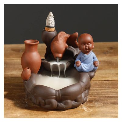 Incense Burner Handmade Purple Clay Incense Burner The Little Monk Backflow Incense Holder Fish Lotus Pond Home Decorate Ceramic Incense Holders