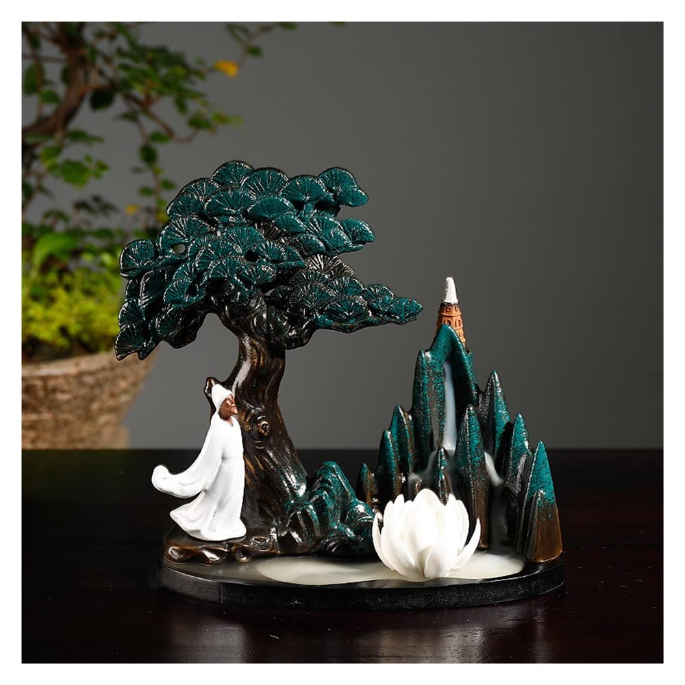 Incense Burner Flowing Water Rockery Waterfall Backflow Incense Burner Incense Diffuser Home Desktop Decorations Ornaments 20Cones Incense Holders