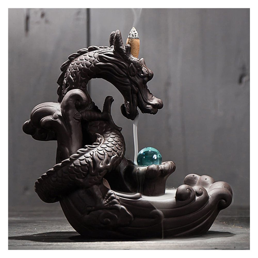 Incense Burner Ceramic Backflow Dragon Incense Burner Creative Home Decor Dragon Burner Censer with Lucky Crystal Ball Incense Holders