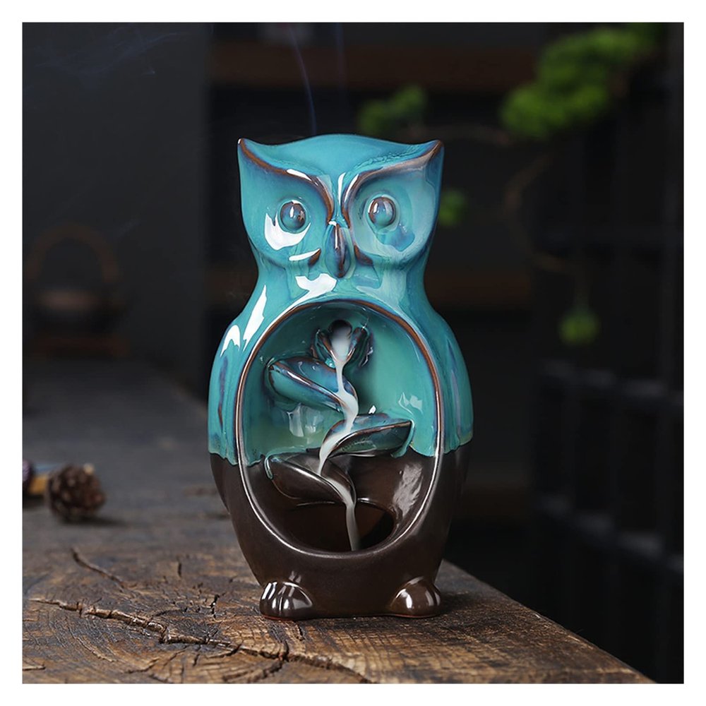 Incense Burner Desktop Decoration Ceramic Owl Aroma Diffuser Backflow Incense Fountain Waterfall Incense Burner with 20Pcs Cones Incense Holders ( Color : SZ242 and 20Cones )