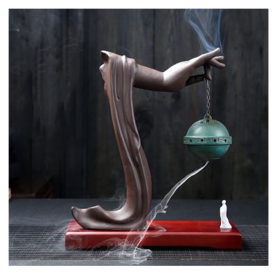 Incense Burner Creative Ceramic Incense Burner Waterfall Backflow Incense Burner Holder Buddha'S Hand Incense Holder Censer with 20Cones Incense Holders ( Color : AC88 with 20cones )