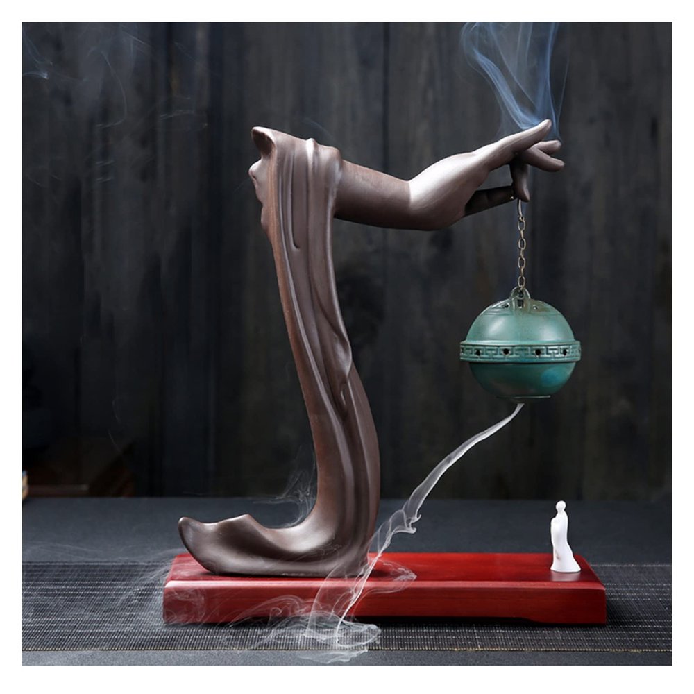 Incense Burner Creative Ceramic Incense Burner Waterfall Backflow Incense Burner Holder Buddha'S Hand Incense Holder Censer with 20Cones Incense Holders ( Color : AC88 with 20cones )