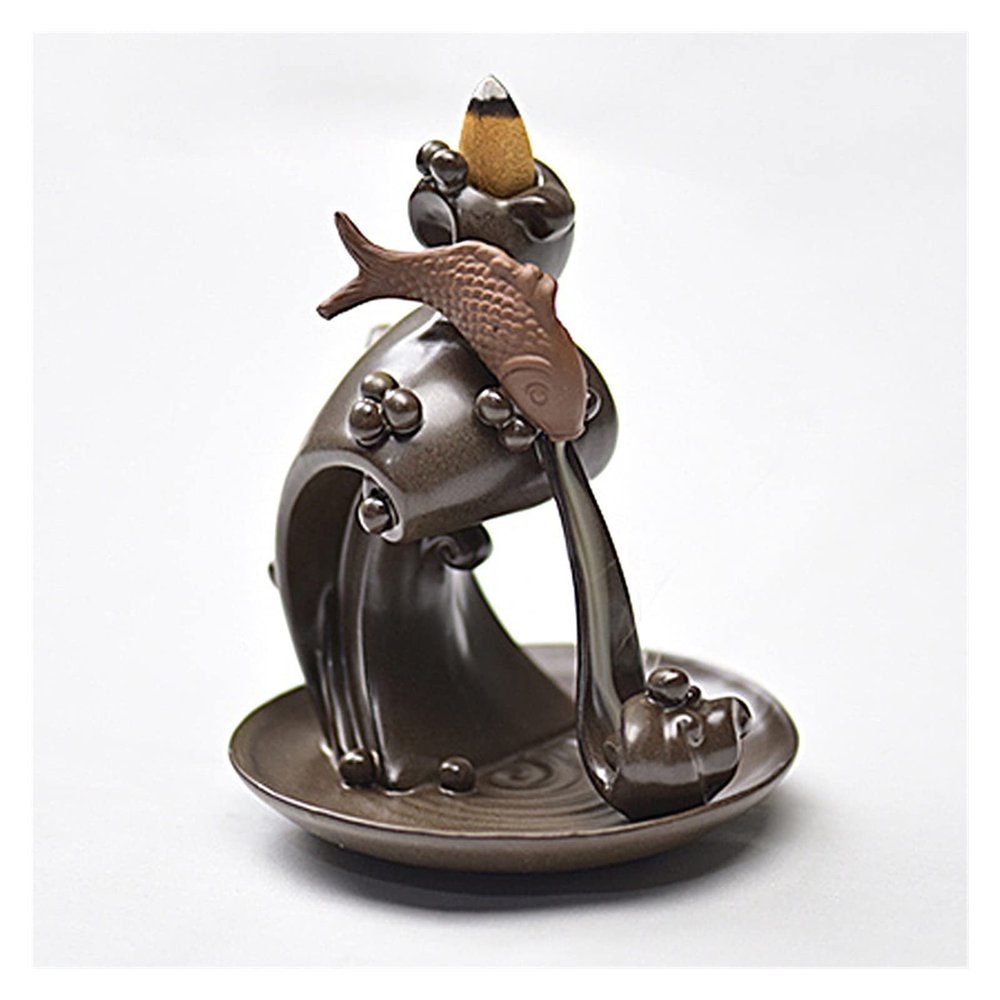 Incense Burner Ashtray Classic Chinese Style Home Decoration Ceramic Waterfall Backflow Incense Burner Fish Play Water 20 Incense Cones Incense Holders