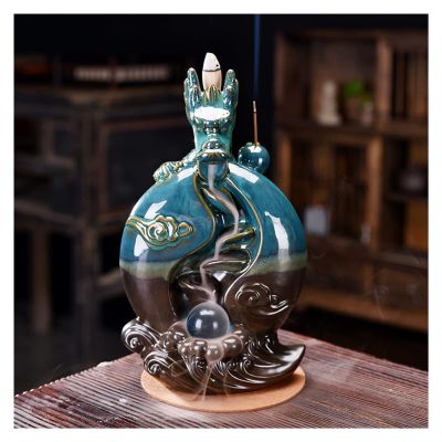 Incense Burner Mascot Dragon with Ball Waterfall Backflow Incense Burner with 20 Cones Incense Stick Holder Aromatherapy Ornament Zen Incense Holders ( Color : B with 20 Cones )