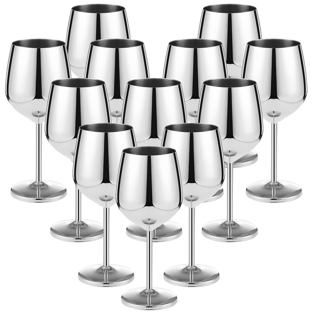 12 Pcs 18oz Stainless Steel Wine Glasses Metal Unbreakable Wine Glass Portable Steel Wine Glass Stainless Steel Wine Goblets Stemmed Silver Metal Wine Glasses for Wedding Anniversary Events Party