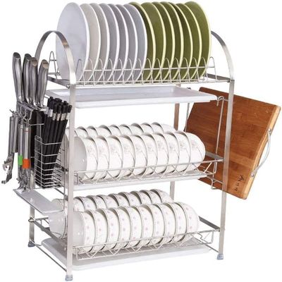 3 Layers Dish Drain Rack, Filter Drying Dishes Storage Box, Kitchen Shelves, Large Capacity, Space-Saving