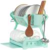 2-Tier Plastic Dish Rack, Multifunctional Dish Plate Utensil Holder, Sturdy Durable Kitchen Accessories, Space-Saving (Green ) view 1