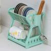 2-Tier Plastic Dish Rack, Multifunctional Dish Plate Utensil Holder, Sturdy Durable Kitchen Accessories, Space-Saving (Green ) view 3
