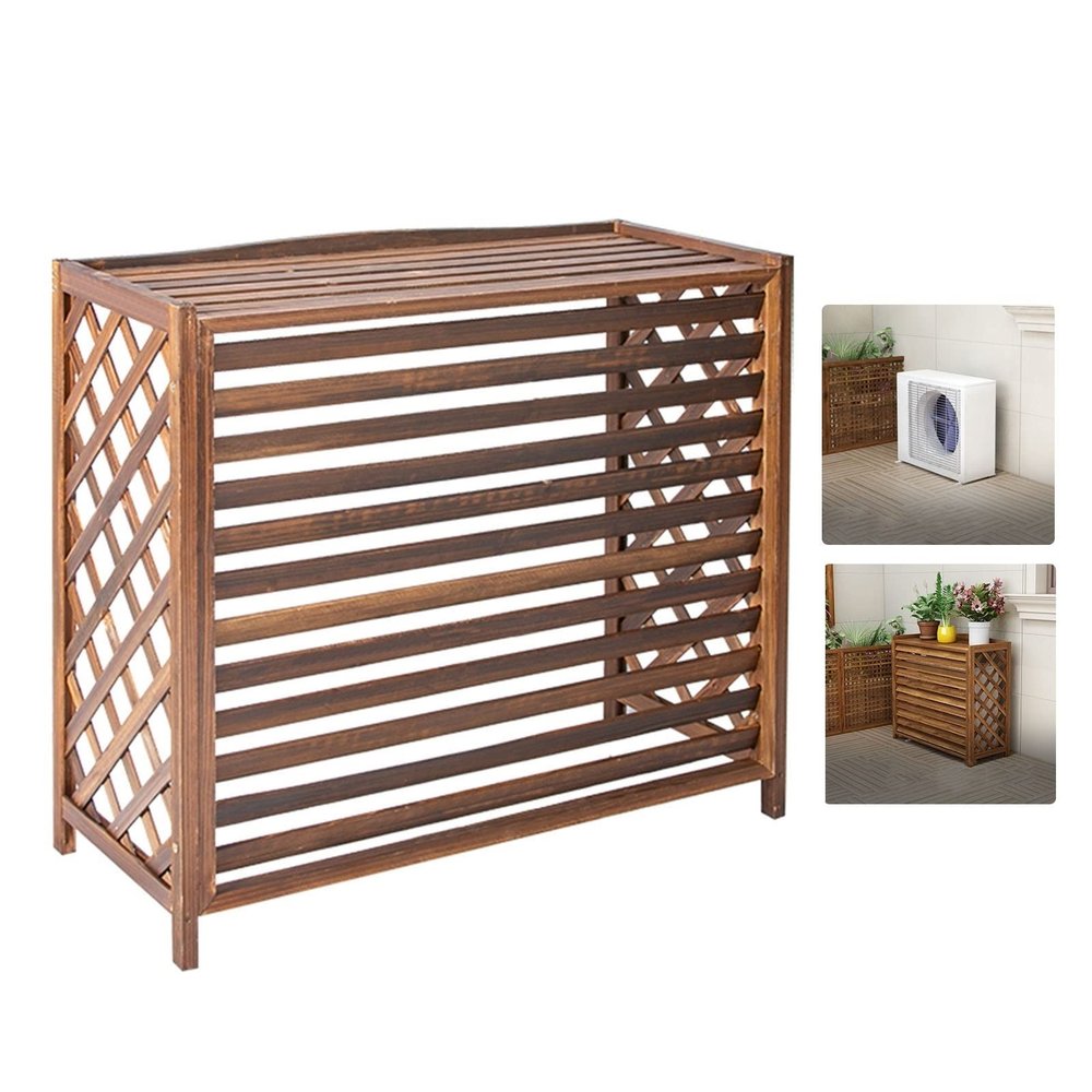 Air Conditioning Rack Solid Wood Air Conditioner Flower Rack Anti-Corrosion Air Conditioner Fence For Outside Units Brown Air Conditioner Decorative Screen Outdoor Plant Stand ( Size : 34x13.7x31inch