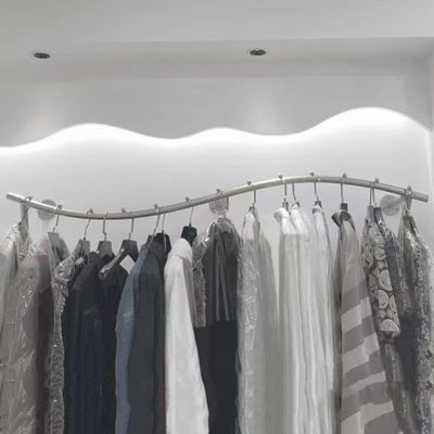 Clothing Rack Retail Store Display Stand, Commercial Creative Clothes Hanger Bag Pipe Shelf, Modern Wall Mounted Closet Storage Rack Garment Bar, Multi-Purpose Hanging Rod Towel Rack Clothes Rail