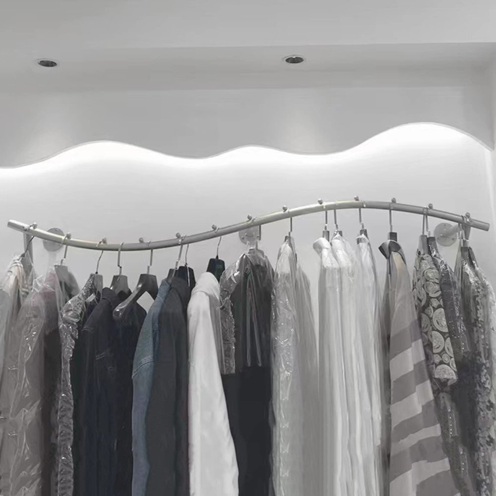 Clothing Rack Retail Store Display Stand, Commercial Creative Clothes Hanger Bag Pipe Shelf, Modern Wall Mounted Closet Storage Rack Garment Bar, Multi-Purpose Hanging Rod Towel Rack Clothes Rail