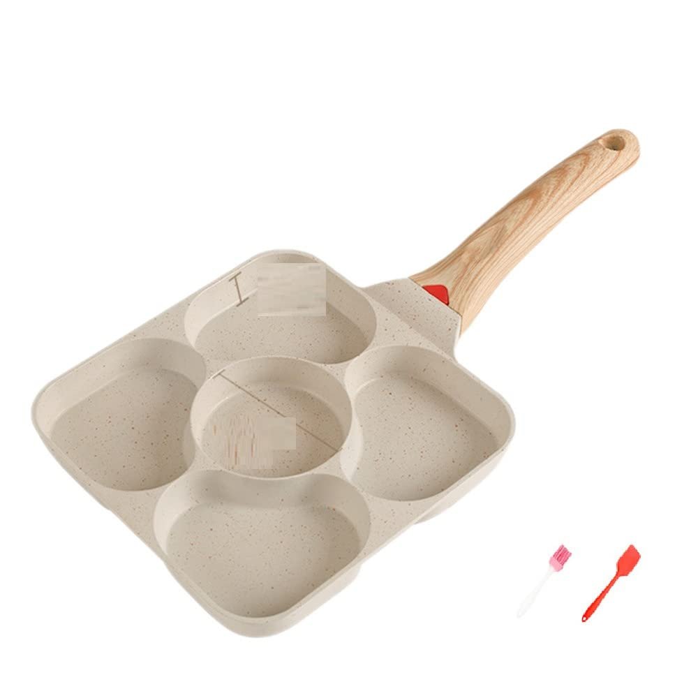 Egg Frying Pan Five holes,Nonstick Pan Saut Pan, Chefs Pan,Omelette Pan,Bacon and Burgers Compatible with all stove (White)