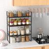 Redrubbit Expandable Cabinet Storage Shelf, Adjustable Height Steel Metal Kitchen Counter Organizers Shelves Spice Rack for Kitchen Pantry Bathroom Cupboard Desk Home Office, Black-3 Pack view 3