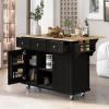 Rolling Kitchen Island Cart with 3 Drawers, Modern Kitchen Island on 5 Universal Wheels Kitchen Cart with Drop-Leaf Countertop Wood Utility Cart witth Internal Storage Racks Spice Rack and Towel Rack view 2