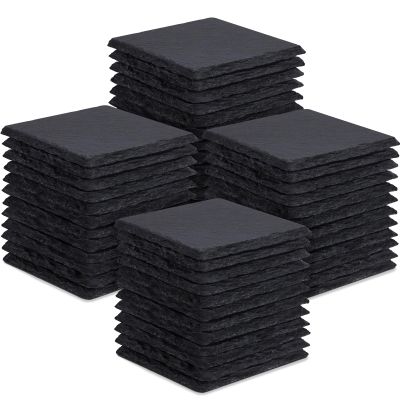 48 Pieces Slate Drink Coasters, GOH DODD 4 Inch Black Coasters Stone Coaster Set, Laser Engraving Blanks with Anti-Scratch Bottom for Home Office Bar Outdoor Housewarming Gifts Wedding Party, Square