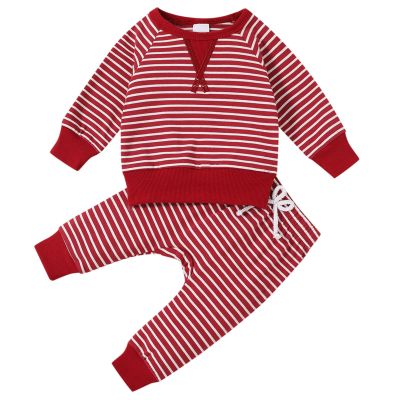 Toddler Baby Boys Girls Romper Striped Patchwork Long Sleeve Blouse and Pants Fashion Exercise Dress (Red, 2-3 Years)