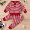 Toddler Baby Boys Girls Romper Striped Patchwork Long Sleeve Blouse and Pants Fashion Exercise Dress (Red, 2-3 Years) view 2