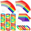 200 Pcs Gay Pride Accessories Set, Include 100 Pcs Mini Rainbow Pride Flags Handheld, 100 Pcs Pride Bracelet Silicone Rainbow Wristbands for LGBTQ Gay Pride Month Parade Party Decoration Supplies view 1