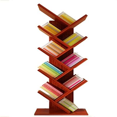 FEHUN Small Bookshelf for Kids Wood Tree Storage Shelf Floor Standing Bookcase Organizer for Living Room